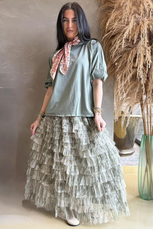 Atik Bubble Sleeve Top Khaki /8=